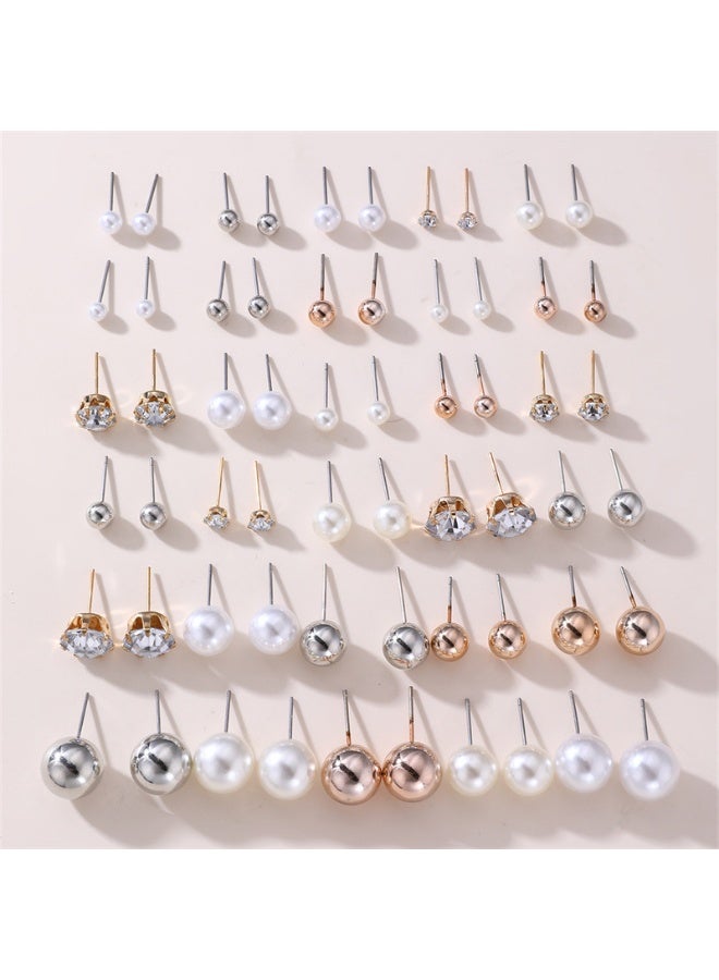 30Pairs Minimalist Stud Earrings Set, Multi-Size Crystal Rhinestone Faux Pearl Ball Stud Earrings, Silver & Rose Gold Tiny Stud Earring Pack Jewelry Gift for Women Girls - Image 5