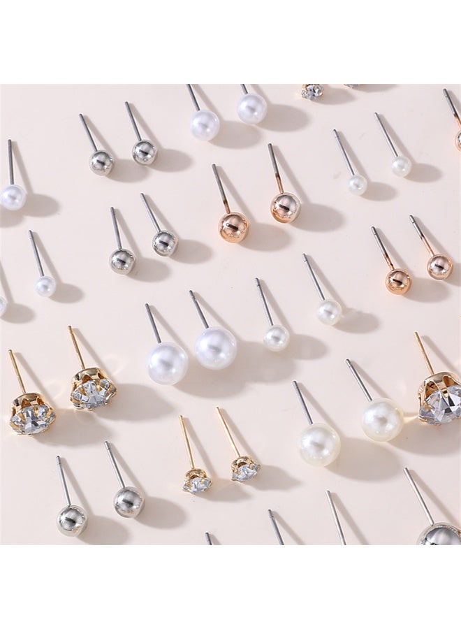 30Pairs Minimalist Stud Earrings Set, Multi-Size Crystal Rhinestone Faux Pearl Ball Stud Earrings, Silver & Rose Gold Tiny Stud Earring Pack Jewelry Gift for Women Girls - Image 4