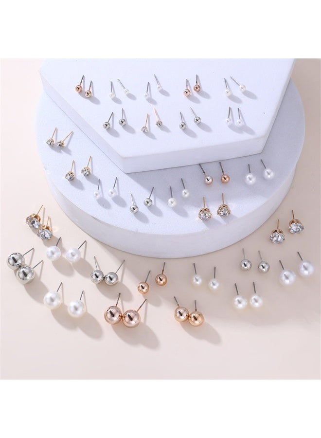 30Pairs Minimalist Stud Earrings Set, Multi-Size Crystal Rhinestone Faux Pearl Ball Stud Earrings, Silver & Rose Gold Tiny Stud Earring Pack Jewelry Gift for Women Girls - Image 3