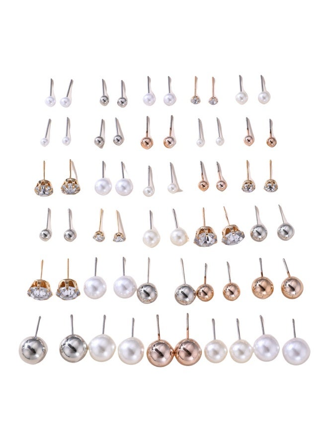 30Pairs Minimalist Stud Earrings Set, Multi-Size Crystal Rhinestone Faux Pearl Ball Stud Earrings, Silver & Rose Gold Tiny Stud Earring Pack Jewelry Gift for Women Girls - Image 2