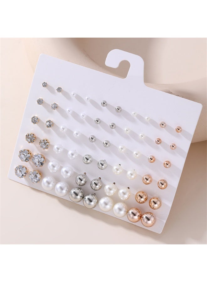 30Pairs Minimalist Stud Earrings Set, Multi-Size Crystal Rhinestone Faux Pearl Ball Stud Earrings, Silver & Rose Gold Tiny Stud Earring Pack Jewelry Gift for Women Girls - Image 1