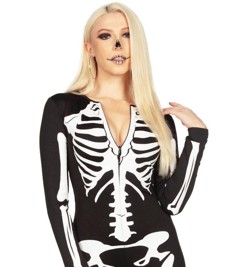 Tipsy Elves Form Fitting & Flattering Skeleton Bodysuit for Halloween - Women's Sexy Skeleton Costume - White Size Small - Image 2