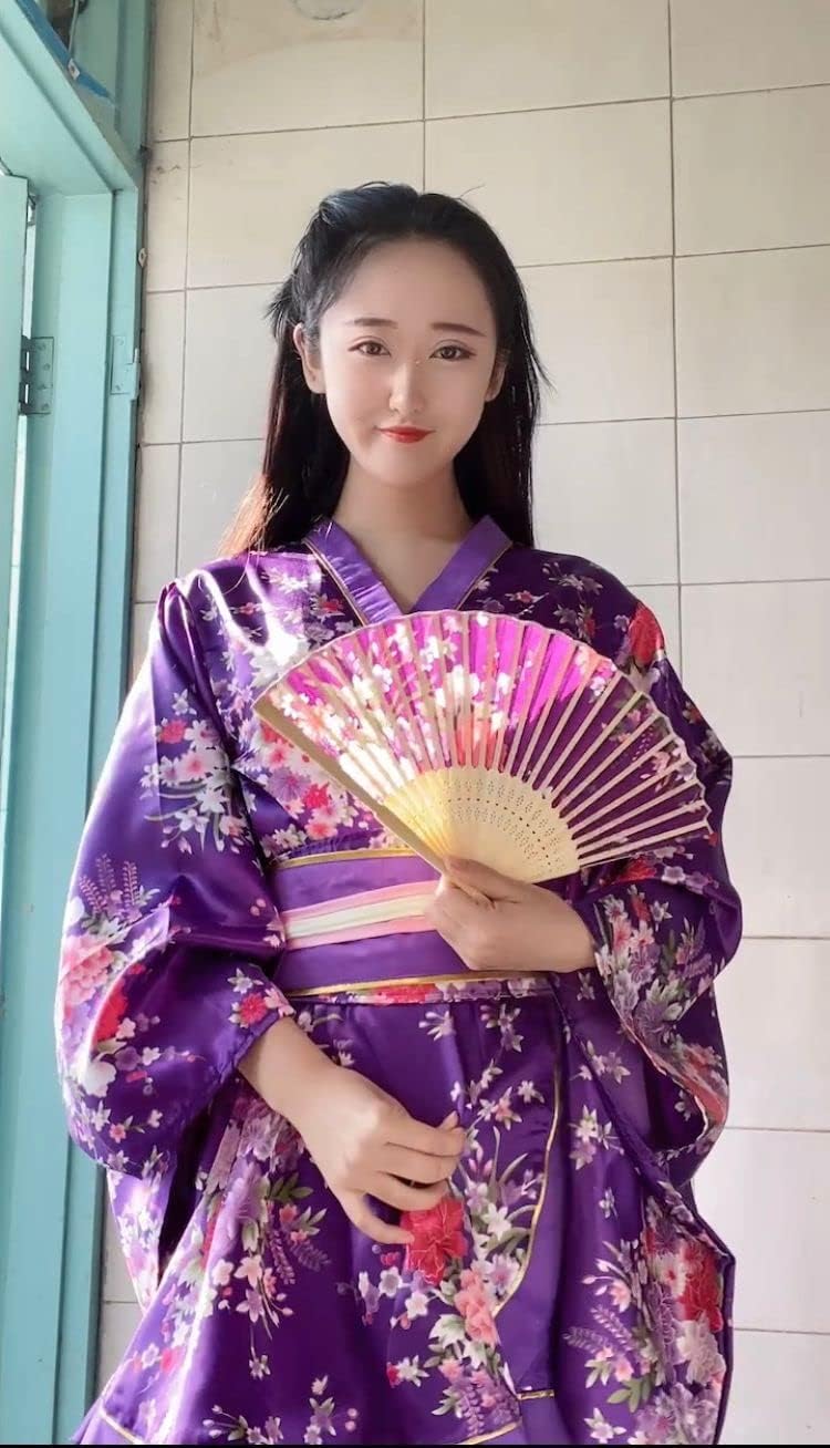 Elibelle Japanese Anime Women's Dance Kimono Robe Fancy Dress Hand Held Silk Folding Fans Tabi Hairstick Socks Set - Image 5