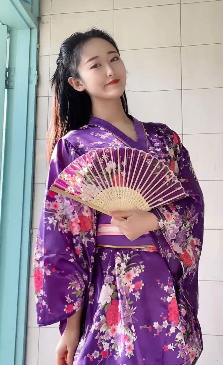 Elibelle Japanese Anime Women's Dance Kimono Robe Fancy Dress Hand Held Silk Folding Fans Tabi Hairstick Socks Set - Image 3