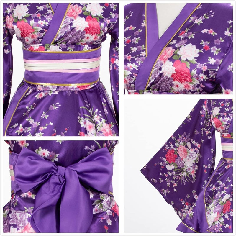 Elibelle Japanese Anime Women's Dance Kimono Robe Fancy Dress Hand Held Silk Folding Fans Tabi Hairstick Socks Set - Image 4