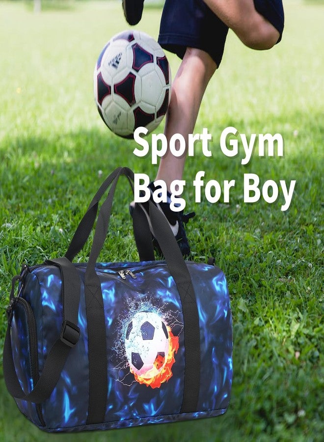 LEDAOU Kids Duffle Bag Boys Girls Overnight Travel Sport Gym Bag Weekender Carry On Shoulder Bag with Shoe Compartment & Wet Pocket (Soccer Black Blue) - Image 4