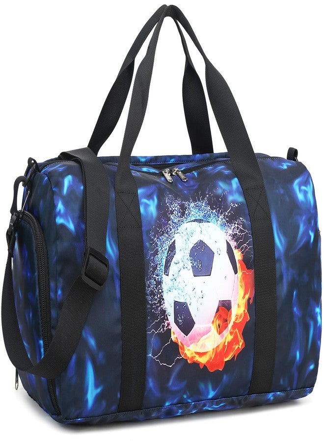 LEDAOU Kids Duffle Bag Boys Girls Overnight Travel Sport Gym Bag Weekender Carry On Shoulder Bag with Shoe Compartment & Wet Pocket (Soccer Black Blue) - Image 1