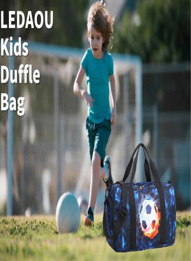 LEDAOU Kids Duffle Bag Boys Girls Overnight Travel Sport Gym Bag Weekender Carry On Shoulder Bag with Shoe Compartment & Wet Pocket (Soccer Black Blue) - Image 2