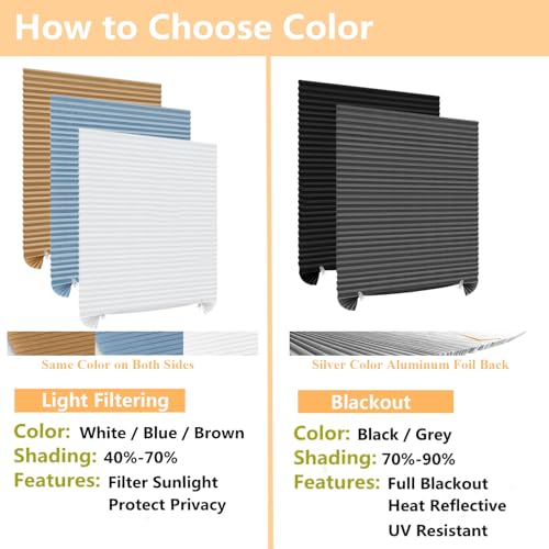Maritown Window Blinds Cordless Blackout No Drill Cut to Size Clip On Stick On Self Adhesive Temporary Blinds Pleated Paper Blinds for Windows Doors Shades for Home Nursery Bedroom Kitchen Bathroom - Image 4