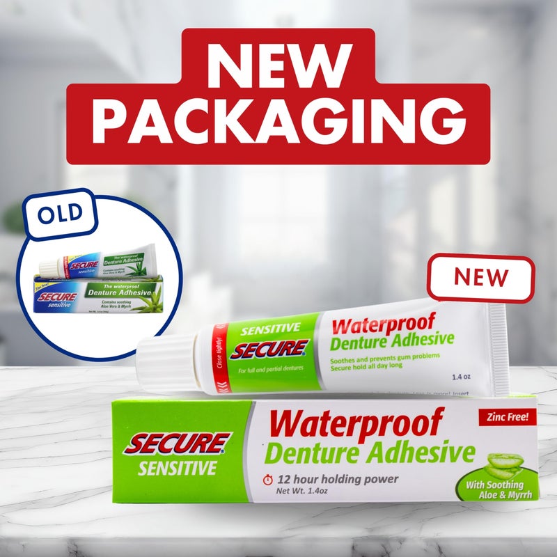 Secure Sensitive Gums Waterproof Denture Adhesive Zinc Free with Aloe Vera & Myrrh - Extra Strong 12 Hour Hold - 1.4 oz (Pack of 4) - Image 2