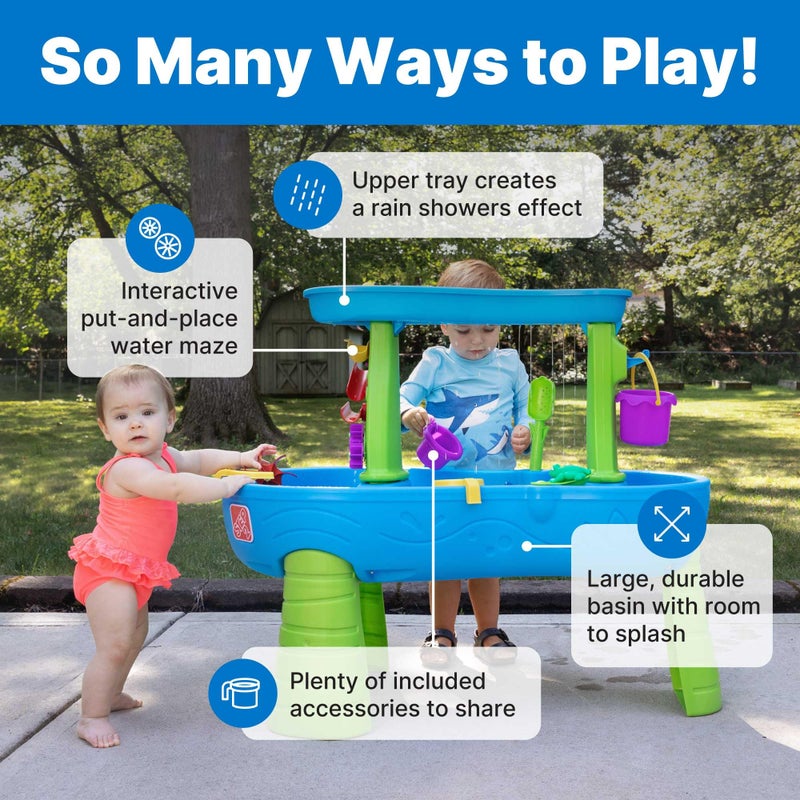 Step2 Rain Showers Splash Pond Water Table with Cover, Kids Water and Sand Activity Sensory Playset, Summer Outdoor Toys, 13-Piece Water Toy Accessories, For Toddlers 1.5+ Years Old, Blue & Green - Image 4