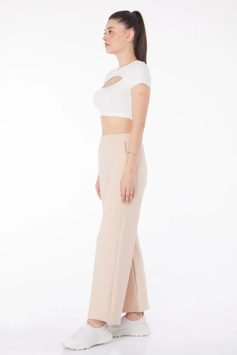 Tofisa Plain Mid Women's Beige Pocketed Wide Leg Trousers - 25796