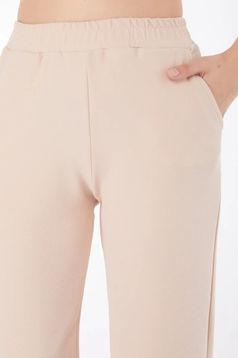Tofisa Plain Mid Women's Beige Pocketed Wide Leg Trousers - 25796