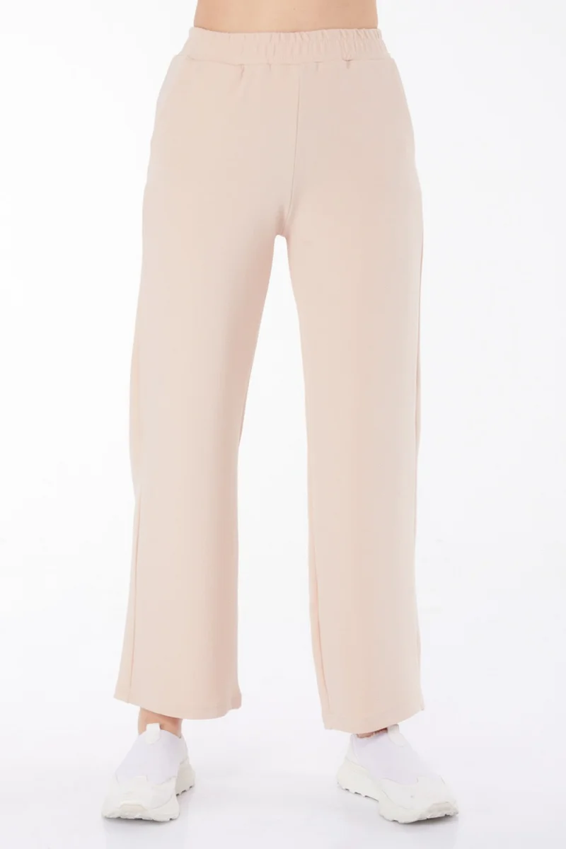 Tofisa Plain Mid Women's Beige Pocketed Wide Leg Trousers - 25796