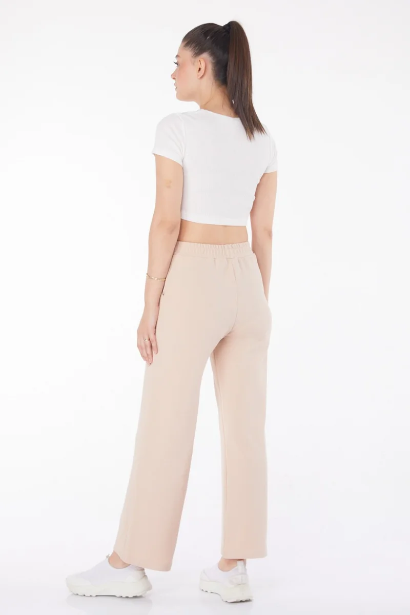 Tofisa Plain Mid Women's Beige Pocketed Wide Leg Trousers - 25796