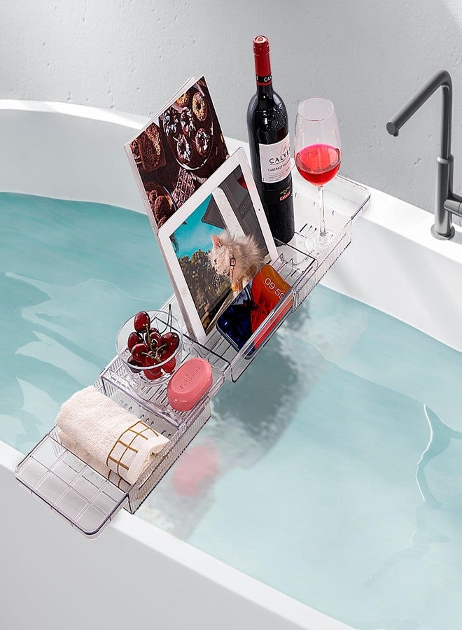 HOMEE Acrylic Bathtub Tray, Expandable Bath Caddy Tray for Bathtub, Bath Tub Tray Table, Adjustable Bath Shelf Tub Board Organizer Trays for Bathroom - Image 1