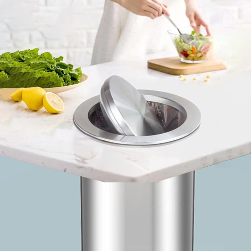 Round Swing Trash Bin Lid,Embedded Countertop Trash Chute Flap,Stainless Steel Garbage Cover,Simple Built-in Trash Can Lid for Bathroom Office Kitchen(One Color 21cm 304 Material) - Image 5