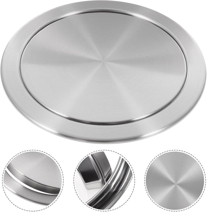 Round Swing Trash Bin Lid,Embedded Countertop Trash Chute Flap,Stainless Steel Garbage Cover,Simple Built-in Trash Can Lid for Bathroom Office Kitchen(One Color 21cm 304 Material) - Image 2