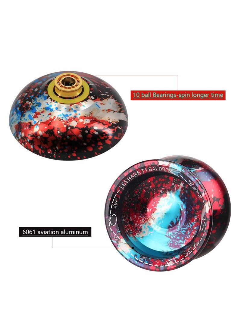 Captaintech - High-Precision Unresponsive Aluminum Yo-Yo for Kids and Adults, Includes 1 Glove and 5 Mixed Color Strings (Red) - Perfect for Professional Play and Tricks. - Image 1