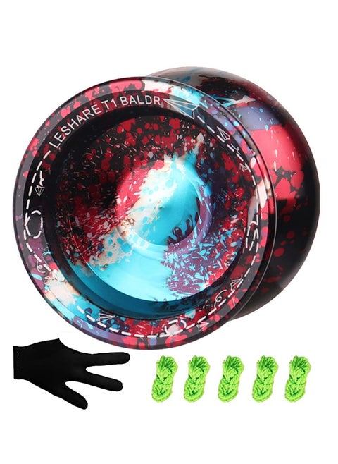 High-Precision Unresponsive Aluminum Yo-Yo for Kids and Adults, Includes 1 Glove and 5 Mixed Color Strings (Red) - Perfect for Professional Play and Tricks.