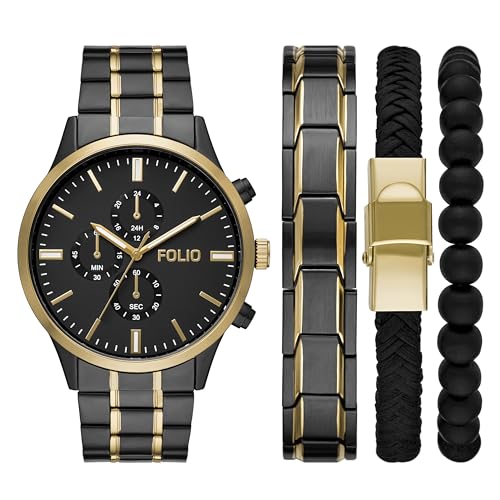 Folio Mens GoldTone and Gunmetal Gray Watch and Bracelet Gift Set Model FMDFL6046 - Image 1