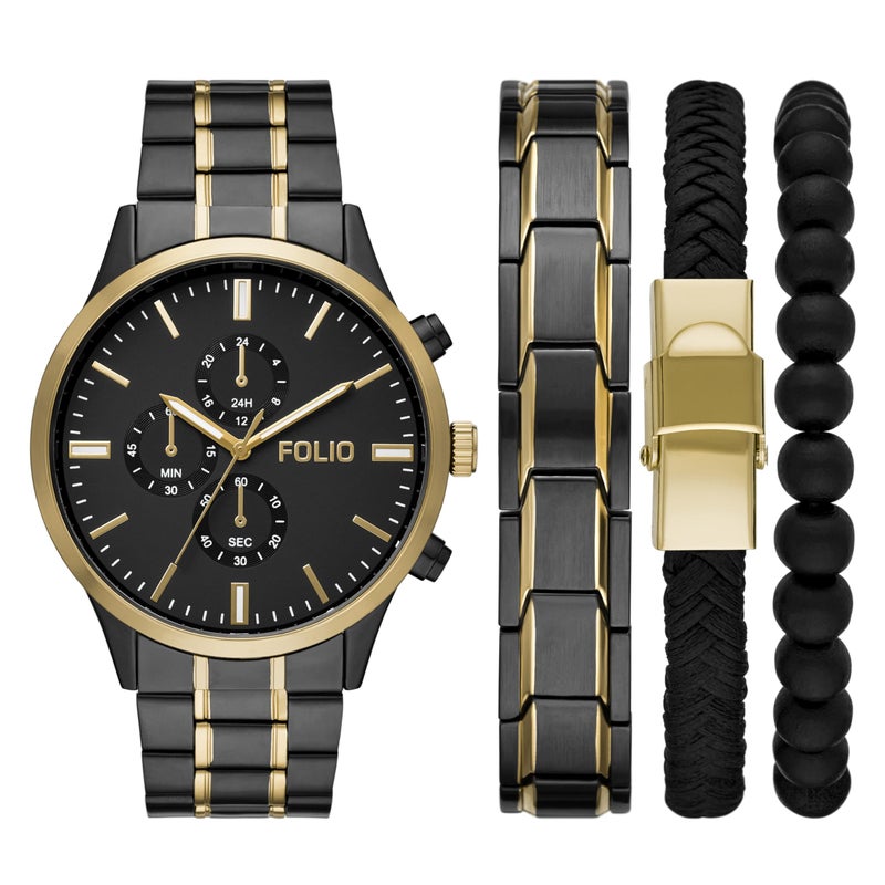 Folio Mens GoldTone and Gunmetal Gray Watch and Bracelet Gift Set Model FMDFL6046 - Image 2