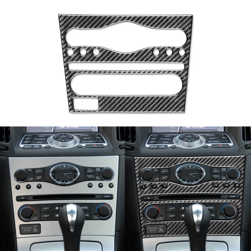 NVCNX ألياف الكربون الحقيقية متوافقة مع إنفينيتي G35 G37 X S 2007 2008 2009 2010 سيدان كوبيه قابلة للتحويل ملحقات السيارة تريم داخلي غطاء لوحة التحكم CD AC باللون الأسود A