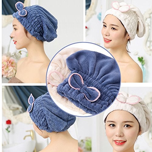 Jseng 2PC Microfiber Hair Drying Caps, Extrame Soft & Ultra Absorbent, Fast Drying Hair Turban Wrap Towels Shower Cap for Girls and Women - Image 2