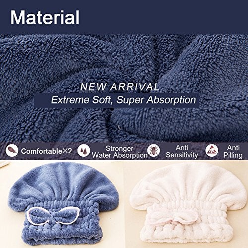 Jseng 2PC Microfiber Hair Drying Caps, Extrame Soft & Ultra Absorbent, Fast Drying Hair Turban Wrap Towels Shower Cap for Girls and Women - Image 5
