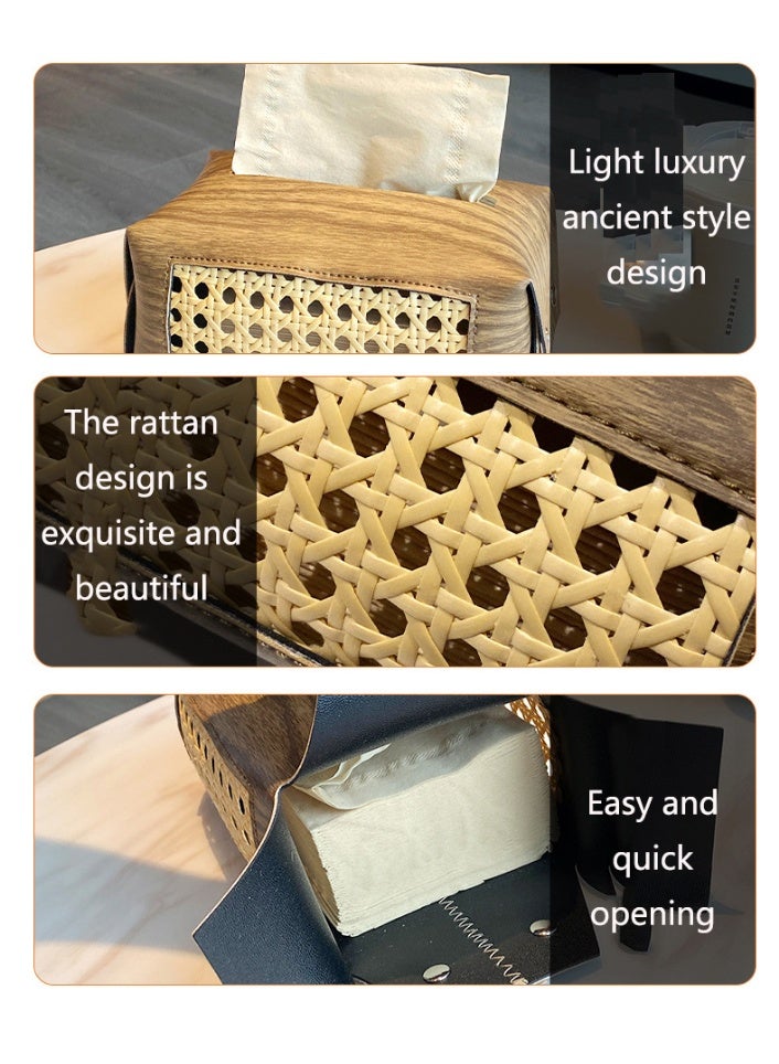 حامل علبة مناديل لسطح المكتب، الحمام، السيارة، المكتب (لون الخشب) - Image 3