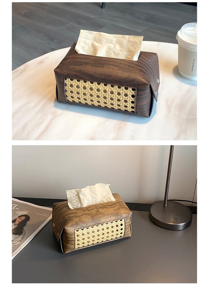 حامل علبة مناديل لسطح المكتب، الحمام، السيارة، المكتب (لون الخشب) - Image 5