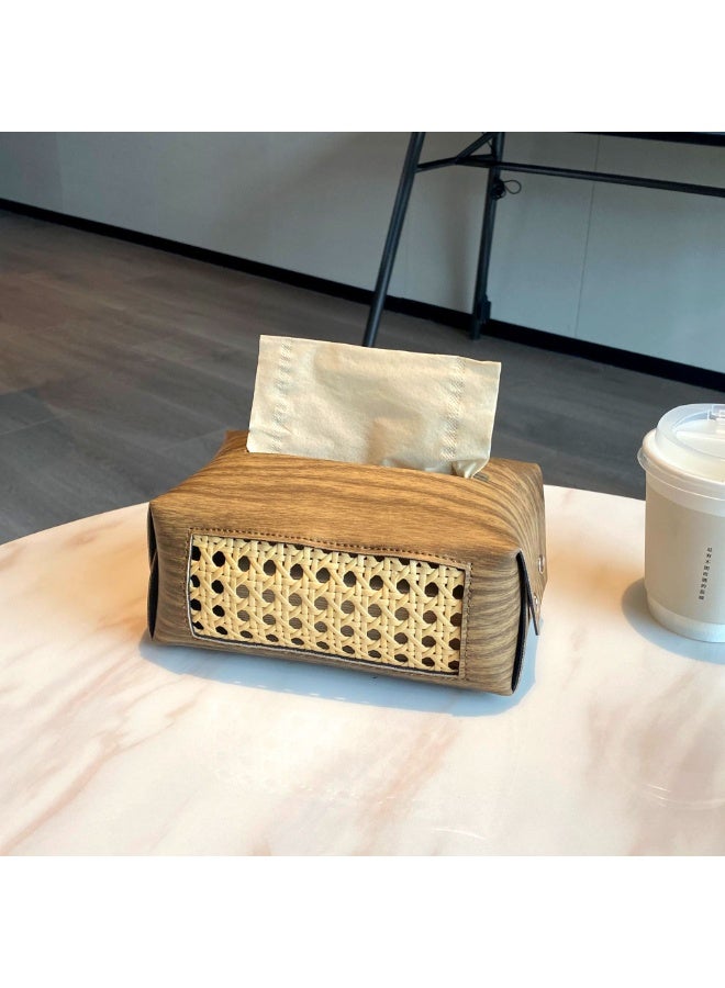 حامل علبة مناديل لسطح المكتب، الحمام، السيارة، المكتب (لون الخشب) - Image 1