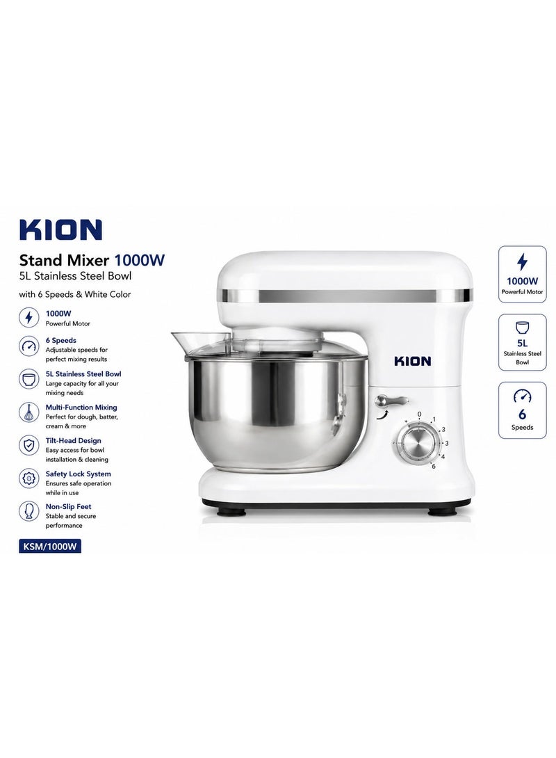 KION Stand Mixer 1000W with 5L Stainless Steel Bowl, 6 Speeds – White - KHD/306-1 5 L 1000 W KHD/306-1 white - Image 1