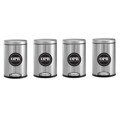 OPR Stainless Steel Plain Pedal Bin With Plastic Bucket And Lid - Pack of 4 (5 Litre (7x10 Inch)) - Image 1