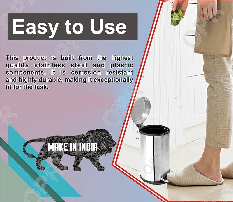 OPR Stainless Steel Plain Pedal Bin With Plastic Bucket And Lid - Pack of 4 (5 Litre (7x10 Inch)) - Image 4