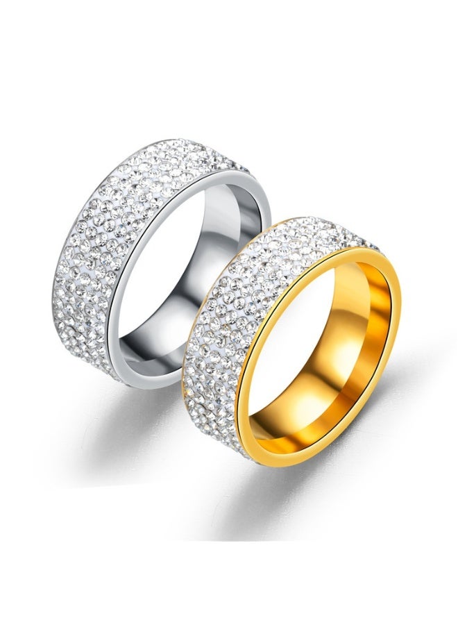 خاتم ألماس من فولاذ التيتانيوم بسمك 8 مم، بخمسة صفوف - خاتم عصري مرصع بألماس شفاف بدرجة AAA، مصنوع يدويًا، مضاد للحساسية، مقاوم للخدش، مناسب للزفاف والمناسبات اليومية