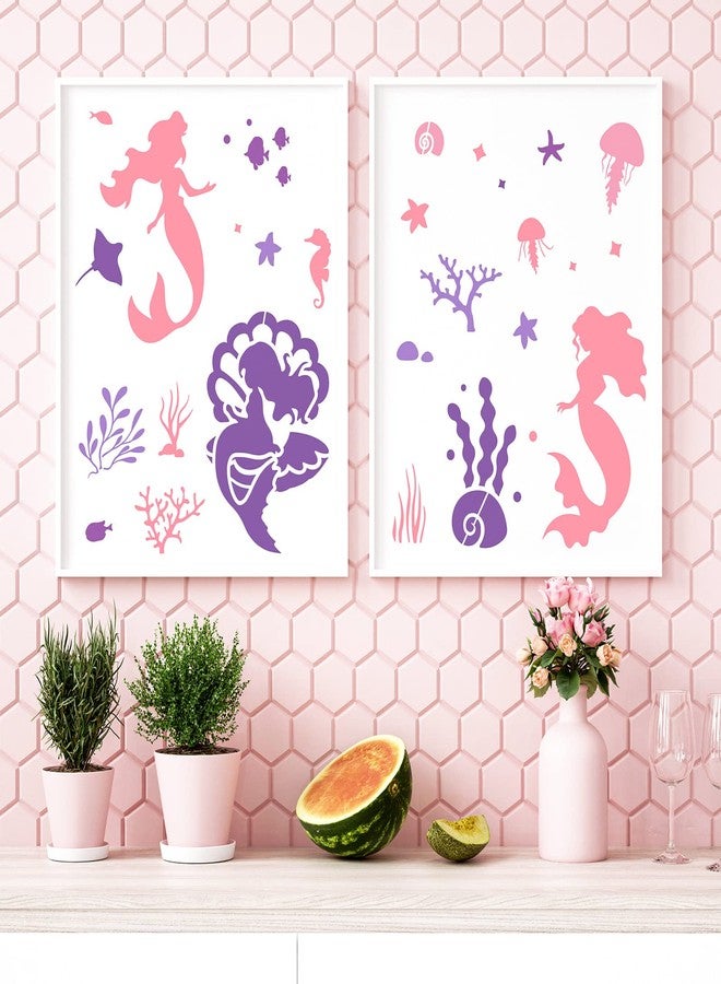 Zonon 9 Pieces Mermaid Stencils 8 Inches Pearl, Shell, Seahorse, Jellyfish, Mermaid Theme Painting Template for Art Card Making Log Scrapbook DIY Furniture Wall Floor Paintings on Wood Fabric - Image 4