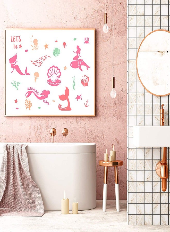 Zonon 9 Pieces Mermaid Stencils 8 Inches Pearl, Shell, Seahorse, Jellyfish, Mermaid Theme Painting Template for Art Card Making Log Scrapbook DIY Furniture Wall Floor Paintings on Wood Fabric - Image 3