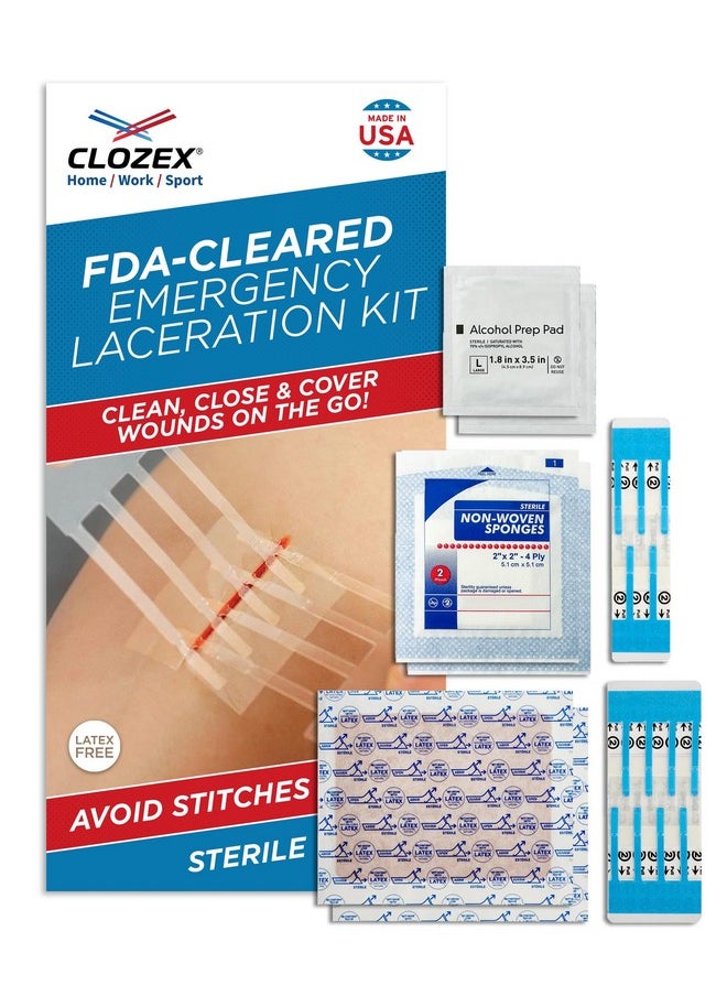Clozex Clozex Complete Emergency Laceration Kit - Repair Wounds Without Stitches. FDA Cleared Skin Clean Cover Closure Device for 2 Individual Or Combine for 2 1/2 in. Length  - Image 1