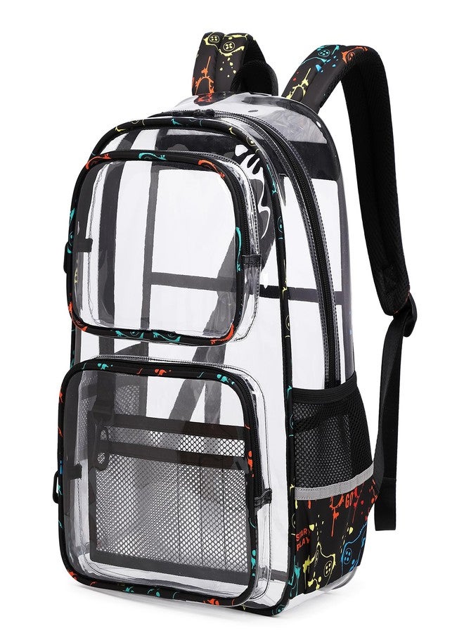 Sisipoet Heavy Duty Clear Backpack Stadium Approved for kids and adults, School Clear Bookbag, Black - Image 2
