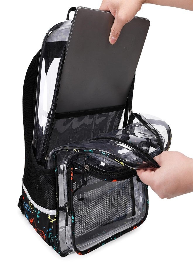 Sisipoet Heavy Duty Clear Backpack Stadium Approved for kids and adults, School Clear Bookbag, Black - Image 4