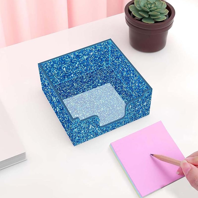 موزع ملاحظات لاصقة من الأكريليك اللامع الأزرق 400 ورقة منظف مكتب مدمج - Image 5