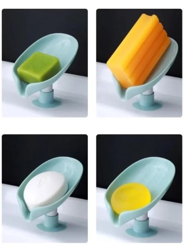 SYG Suction Cup Soap Dish with Water Drain 2 Pieces Green and Gray