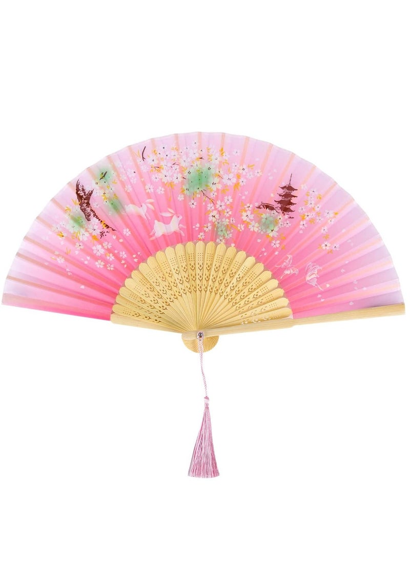 Y&D Folding Fan Handheld For Women Hand Fans Bamboo With Tassel Chinese Silk Fabric And Ribs Wall Decoration Wedding Birthday Gifts  - Image 1