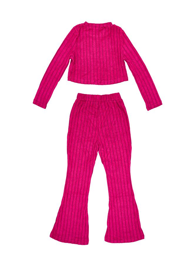 babyqlo Hot Pink Ribbed Flared Winter Co-ord Set - Image 5