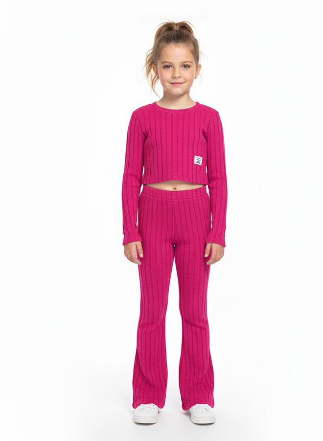 babyqlo Hot Pink Ribbed Flared Winter Co-ord Set - Image 1