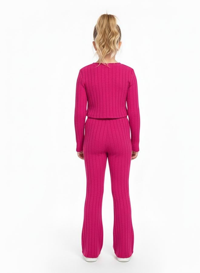 babyqlo Hot Pink Ribbed Flared Winter Co-ord Set - Image 2