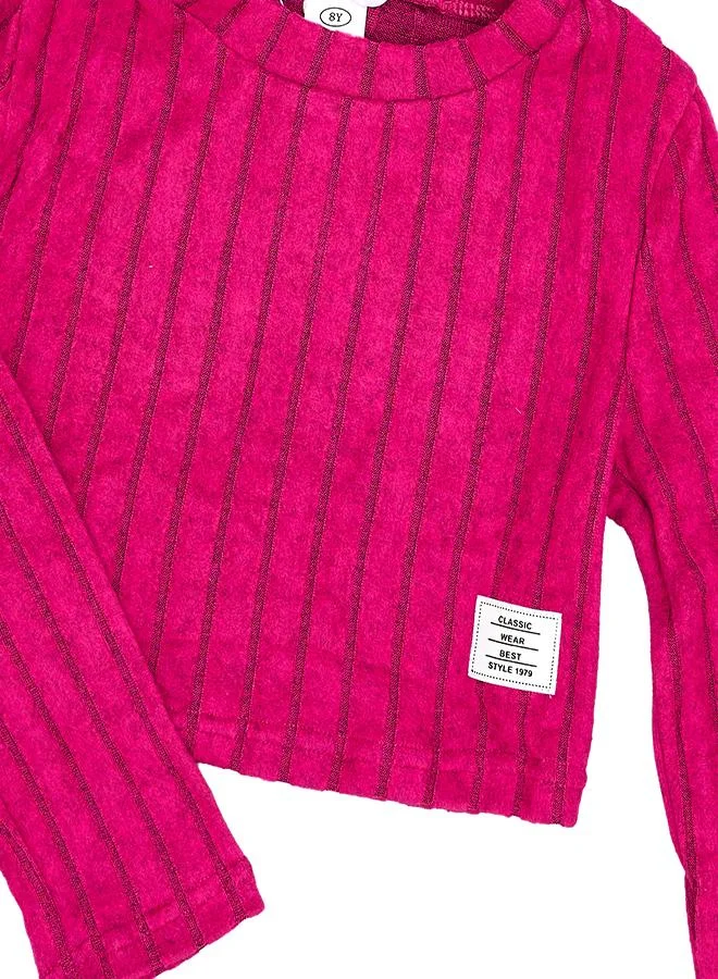 babyqlo Hot Pink Ribbed Flared Winter Co-ord Set