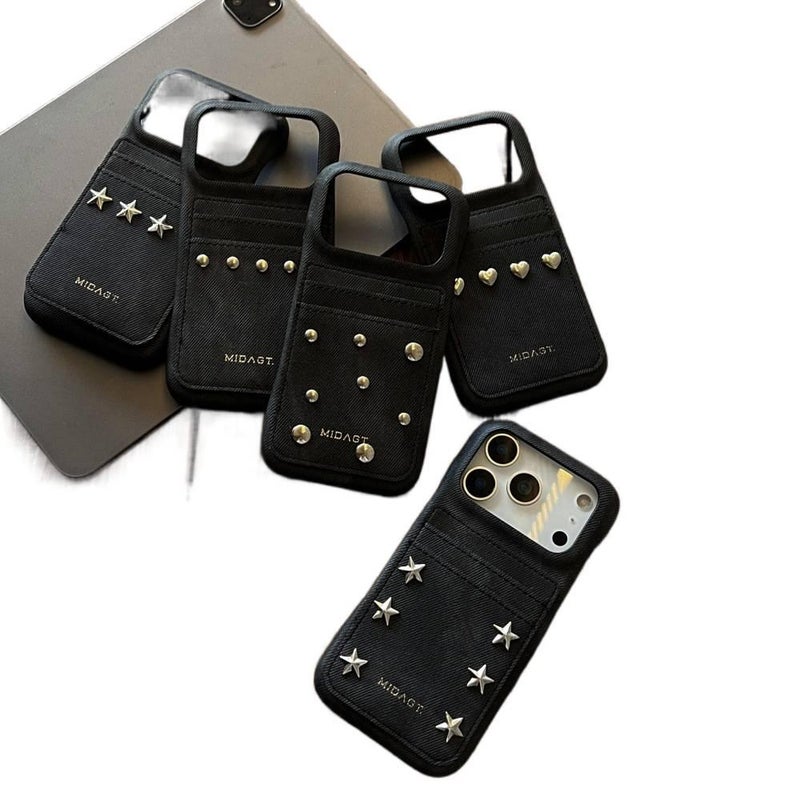 غطاء واقي، TPU حامل بطاقات، لـ iPhone 15 / 15 Plus / 15 Pro / 15 Pro Max، Denim Pocket Coin Card Slot - Star A من مادة TPU خفيف الحمل للاستخدام الداخلي للمكتب المنزلي - Image 3