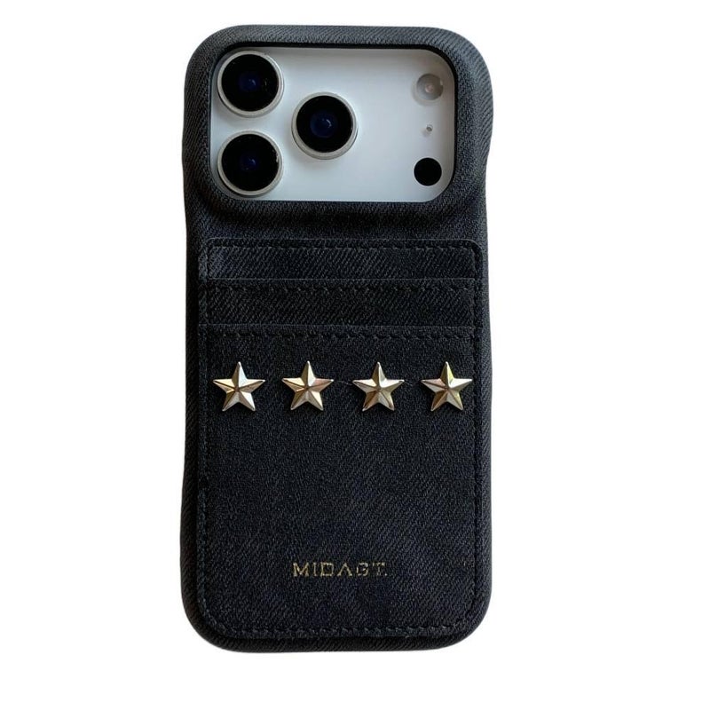 غطاء واقي، TPU حامل بطاقات، لـ iPhone 15 / 15 Plus / 15 Pro / 15 Pro Max، Denim Pocket Coin Card Slot - Star A من مادة TPU خفيف الحمل للاستخدام الداخلي للمكتب المنزلي - Image 1